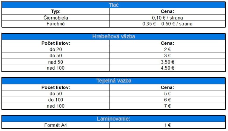 cennik tlace